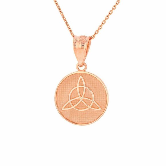 10k Rose Gold Triquetra Irish Celtic Disc Necklace